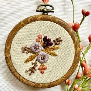 SOLD Hand Embroidered Flowers Hoop Art Boho Valentine’s Day Gift Wall Decor